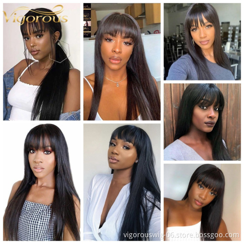 Vigorous double drawn for sale 100 fringes raw real for black women bone straight lace human hair wigs lace front straight